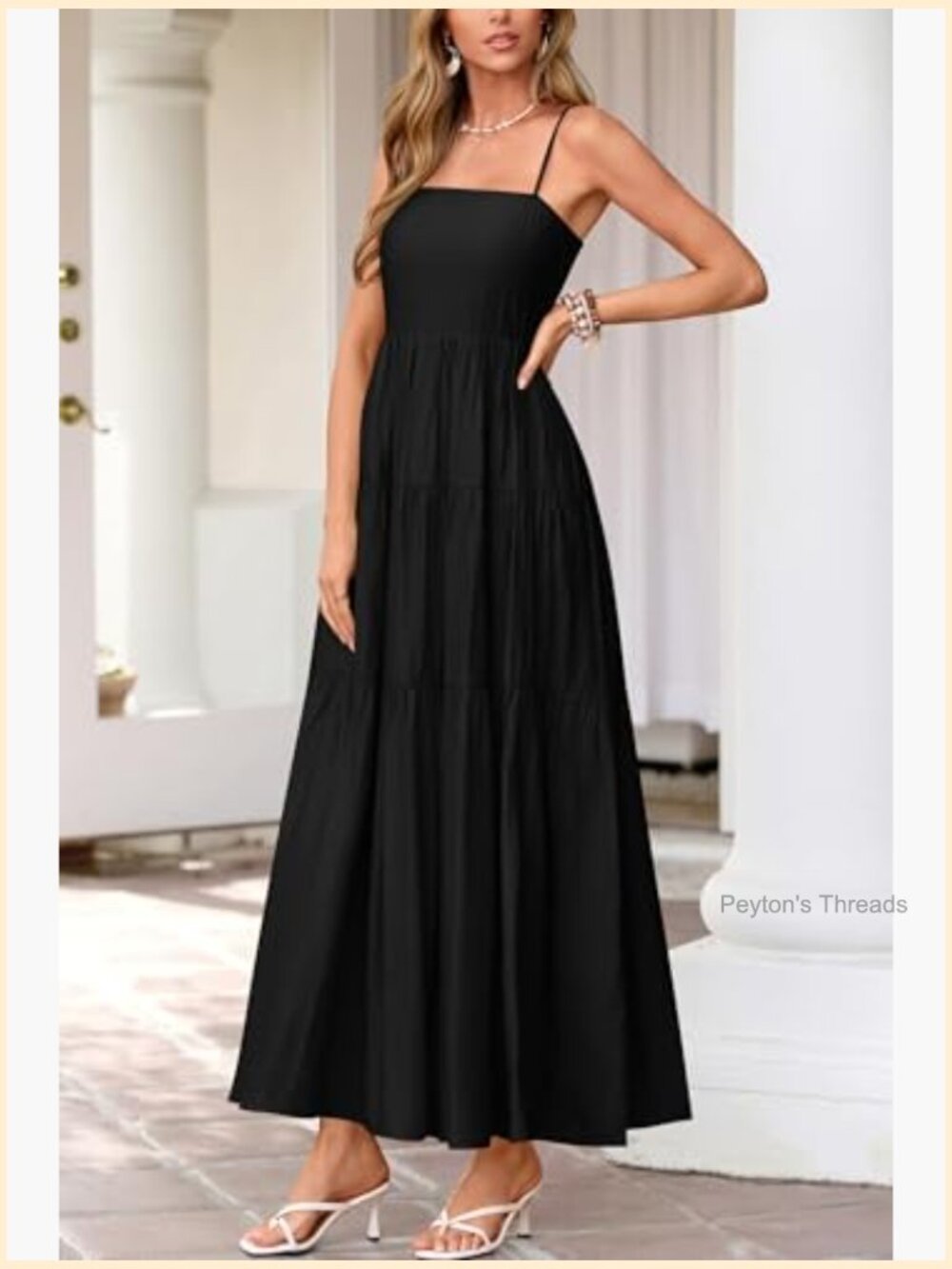Sleeveless Spaghetti Strap Smocked Maxi Dress Ruffle Tiered Sundress - Picture 6 of 7